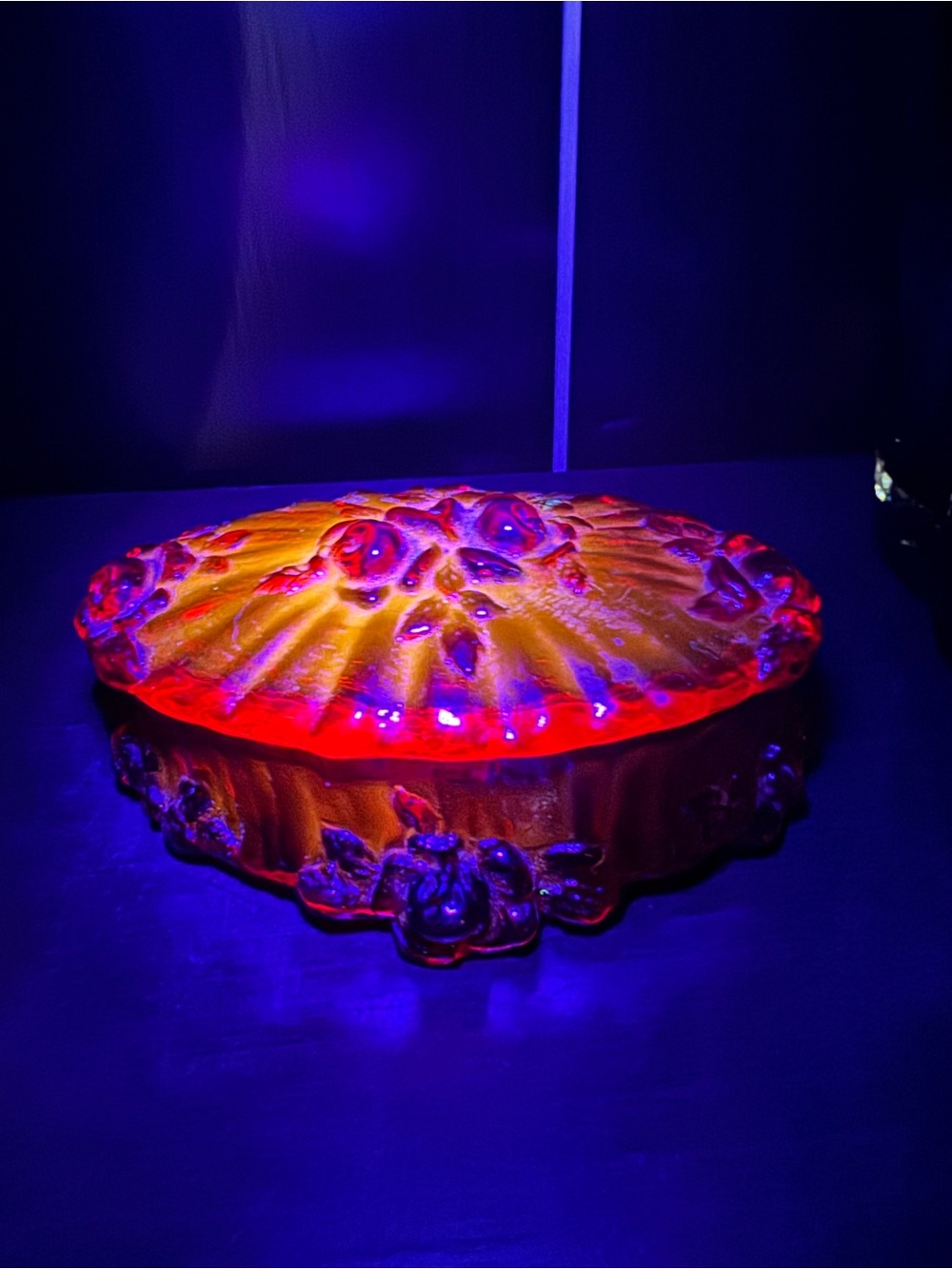 Fenton Uv Reactive Ruby Glass Cabbage Rose Trinket Box